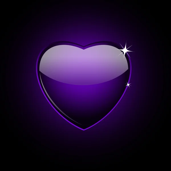 Purple glass heart on black, — Stock Vector