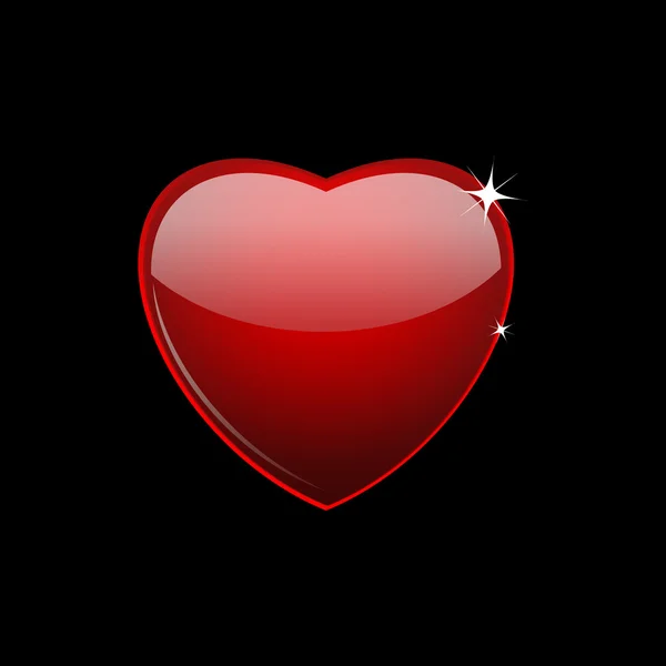 Red glass heart on black, — Stock Vector