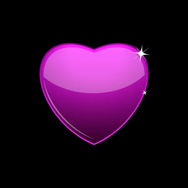 Pink glass heart on black, — Stock Vector