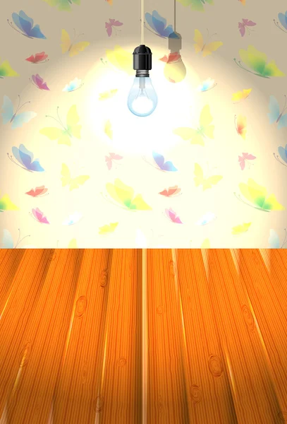 燃焼室の蝶と木製の床、壁紙 — ストックベクタ