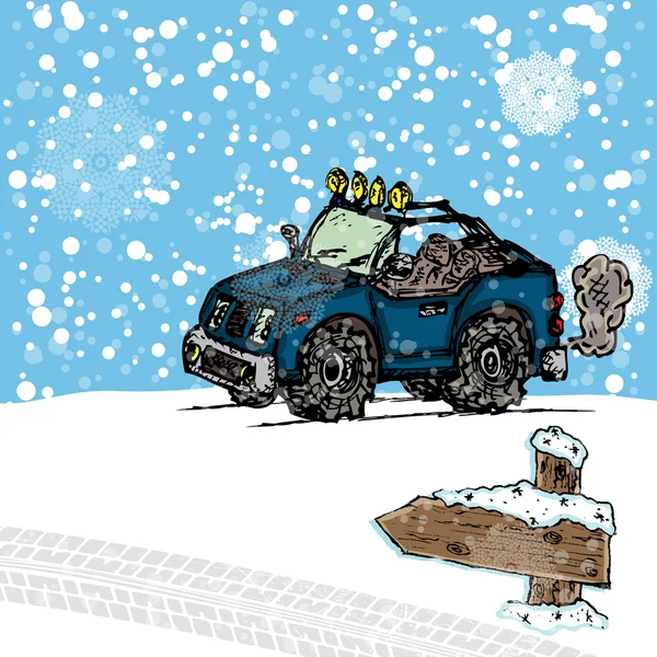 Paseo en coche sobre nieve — Vector de stock