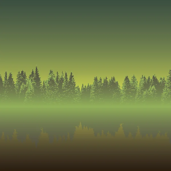 Horizontale nahtlose Wald mit Reflexion — Stockvektor