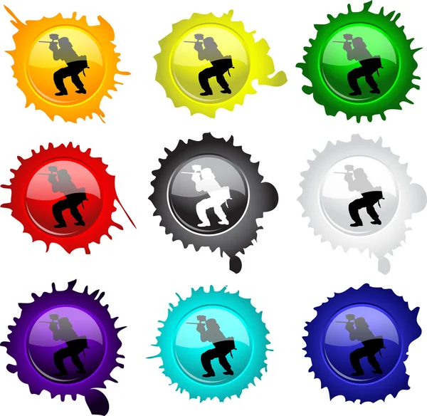 Paintball glass buttons with grunge spots — Stock Vector