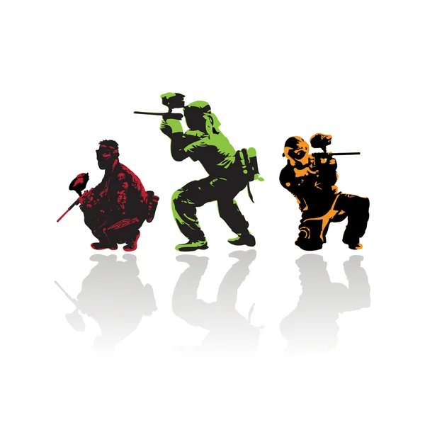 Paintball spelers silhouetten — Stockvector