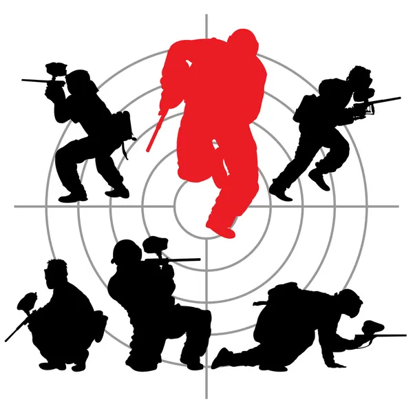 Paintball silhouettes and a target — Stock Vector