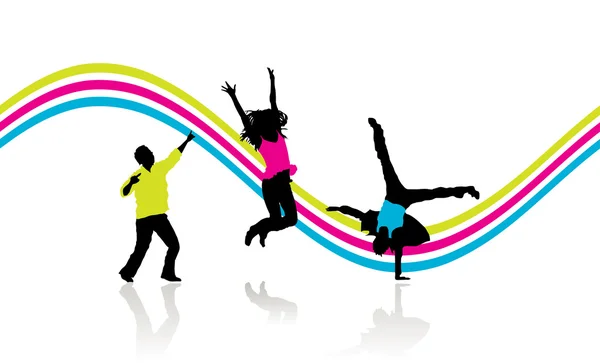 Dancing people with reflection — Stock Vector
