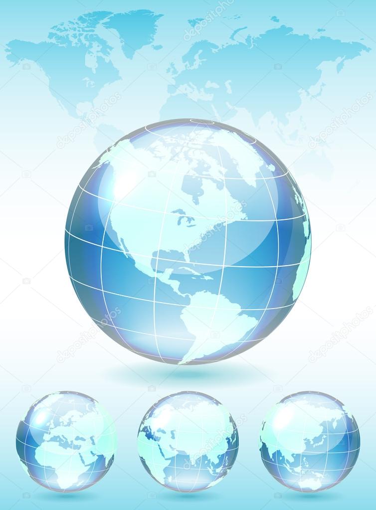 Different views of blue glass globe