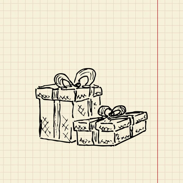 Doodle cajas de regalo en hoja de papel de la escuela — Archivo Imágenes Vectoriales