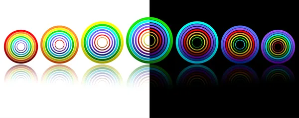 Anillos de arco iris con reflexión — Vector de stock