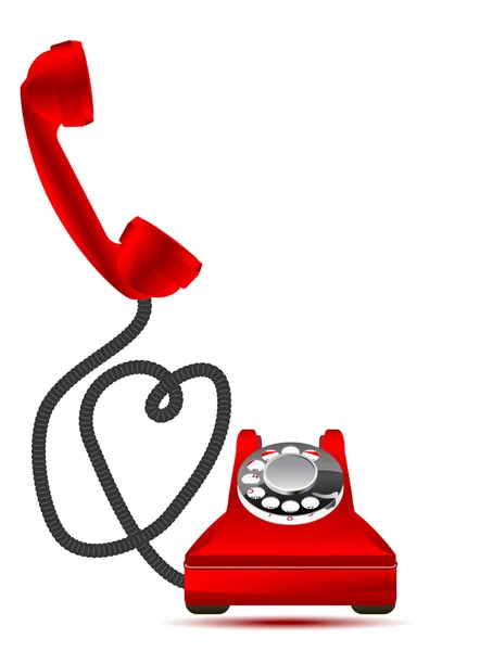 Telefone retro vermelho com corações — Vetor de Stock