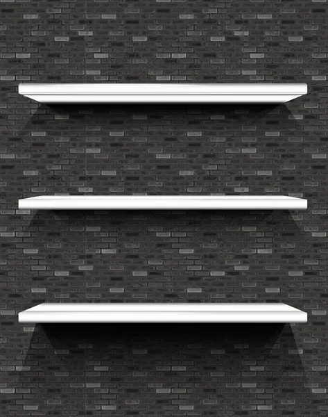 White shelves on brick wall — Stock Vector