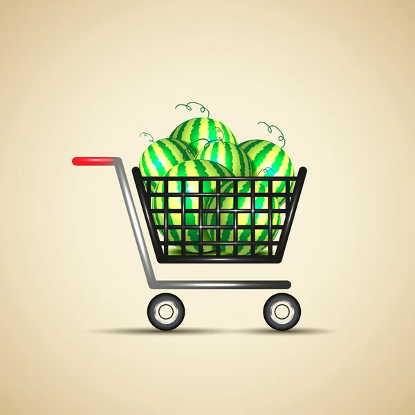 Sandía en carrito de compras — Vector de stock