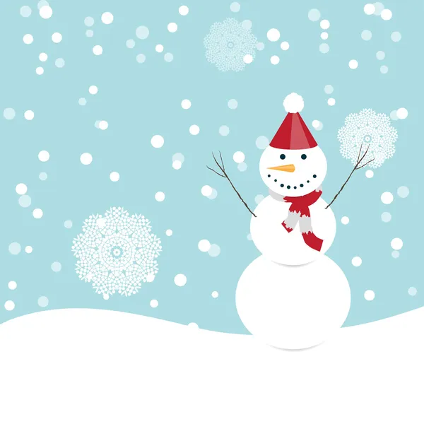 Winter scene, happy snowman — Stock Vector