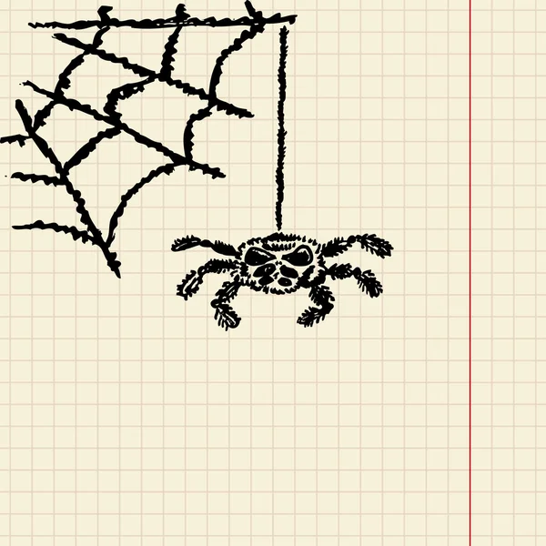 Spider Sketch sulla ragnatela — Vettoriale Stock