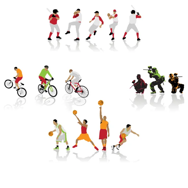 Силуэты цветных видов спорта — стоковый вектор