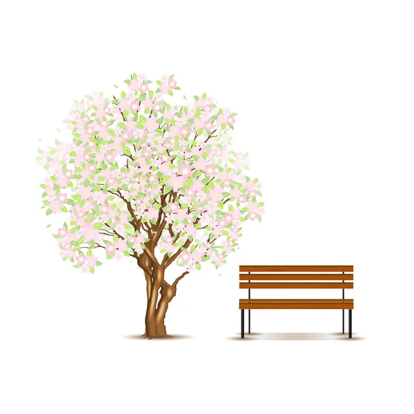 Traditional japanese tree and bench — Stock Vector