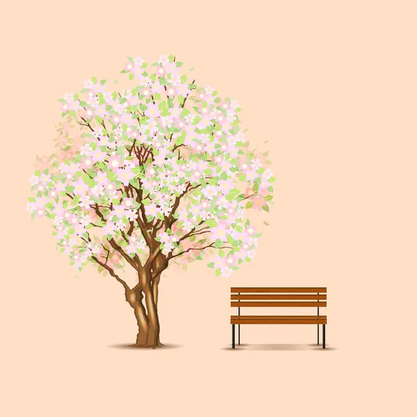 伝統的な日本の木およびベンチ — ストックベクタ