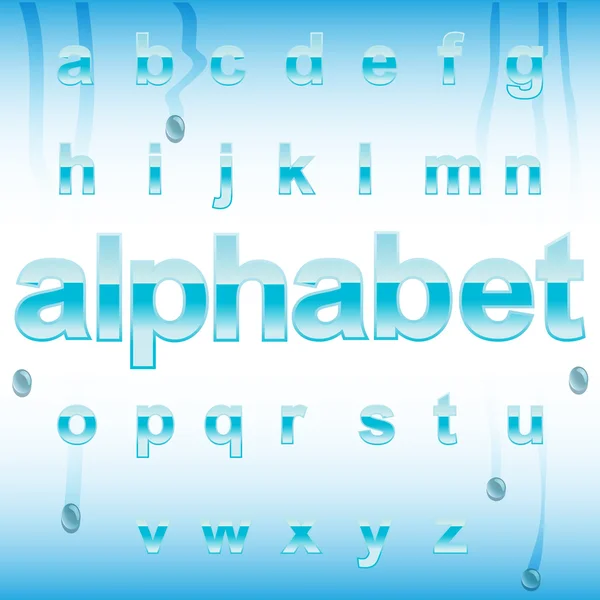 Lindo alfabeto azul brillante con gotas — Vector de stock