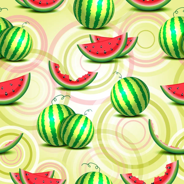 Seamless background of whole watermelons and slices — Stock Vector