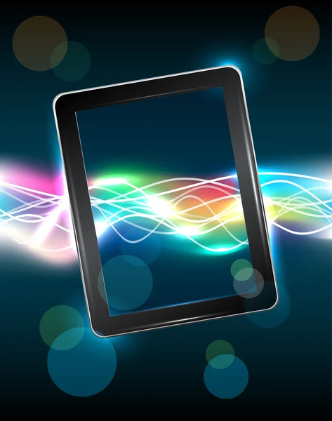 Tablet PC con luz viva mágica — Vector de stock