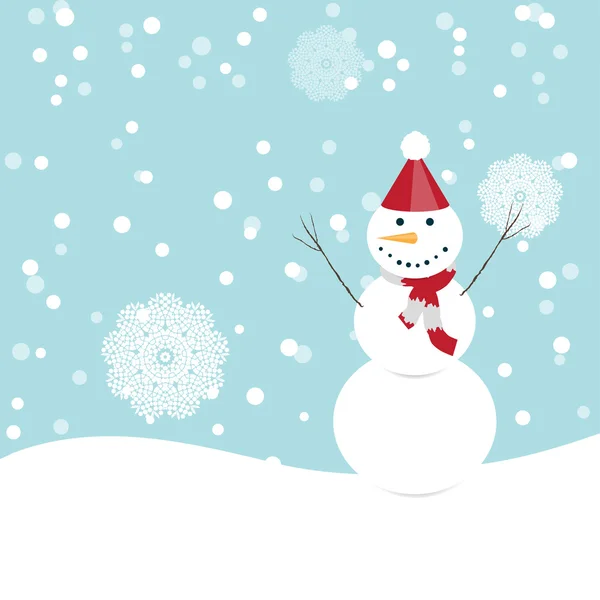Scène d'hiver, bonhomme de neige heureux — Image vectorielle