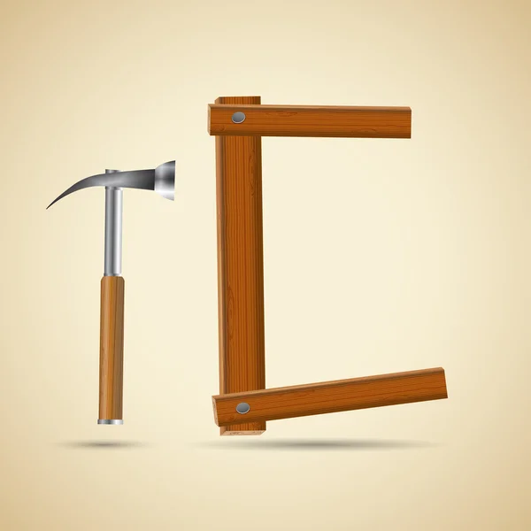 Alfabeto di legno, lettera C e martello — Vettoriale Stock