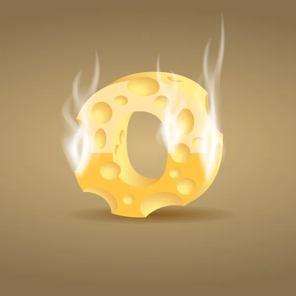 Letra O hecha de queso caliente — Vector de stock