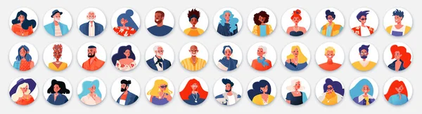 Set Portretten Avatars Iconen Met Schattige Vectorkarakters Een Platte Tekenfilmstijl — Stockvector