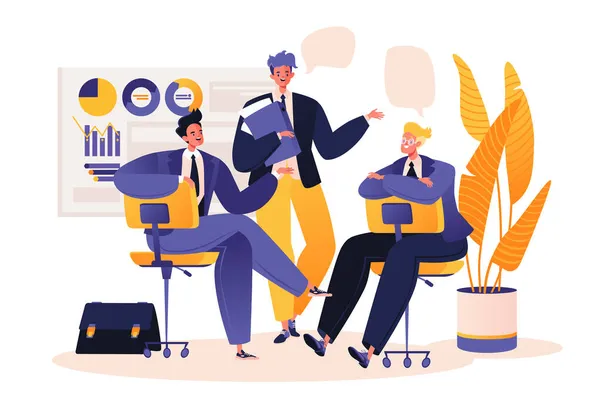Vector Illustration Theme Business Teamwork Characters Young Men Professionals Discussing — Stock Vector