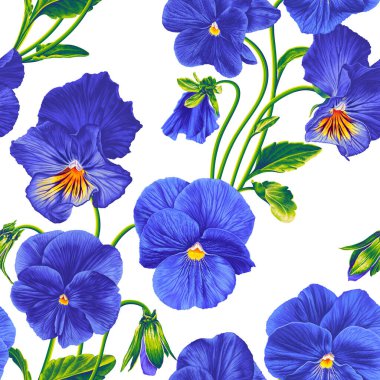 Mavi Pansies vektörüyle kusursuz desen. Tekstil tasarımları, kıyafet baskıları, hediye paketleri, kartpostallar, sosyal ağlarda ve açık hava reklamlarında reklam afişleri.. 