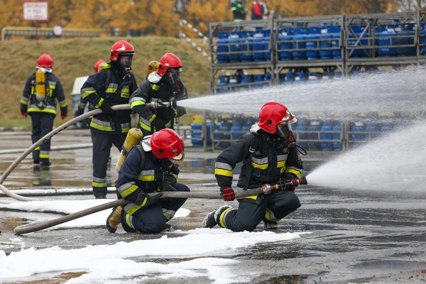 Пожарные в действии — стоковое фото