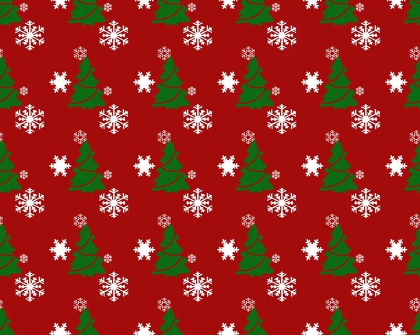 Naadloze kerstboom patroon en sneeuwvlokken. — Stockvector