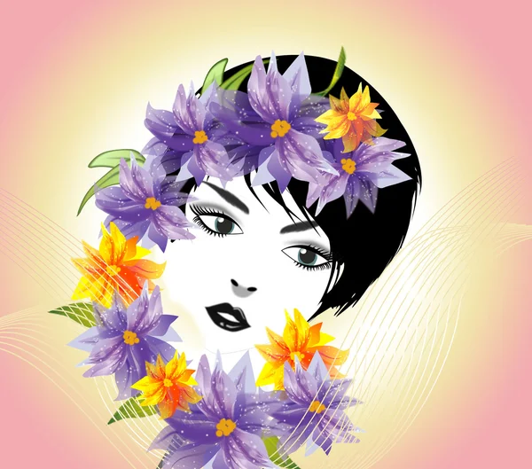 Γυναίκα και λουλούδια . — Διανυσματικό Αρχείο