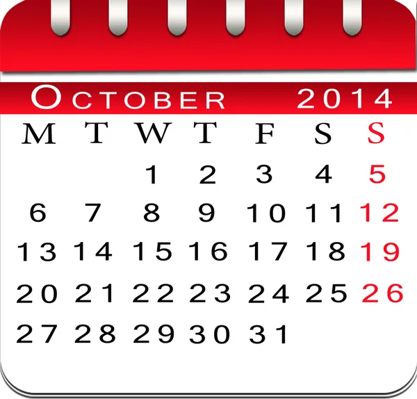 空白のカレンダー 2014 年 10 月. — ストック写真