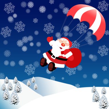 Santa Claus by descends parachute. clipart