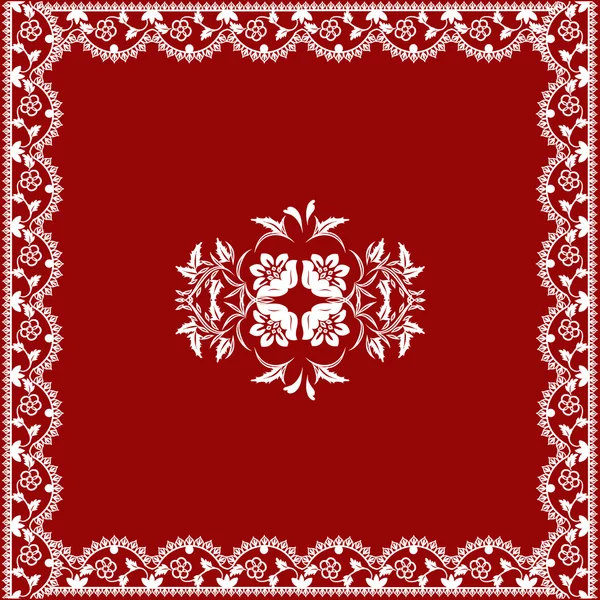 Rode achtergrond met witte kant ornament. — Stockvector