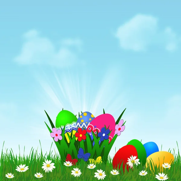 Easter background with Easter eggs in basket. — Stock Vector