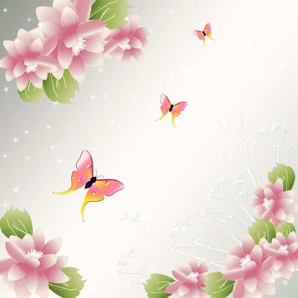 Sfondo fiori con farfalla — Vettoriale Stock
