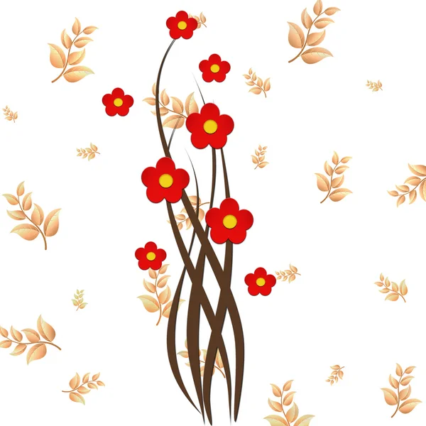 Red flowers on  background with leaves . — Stock Vector