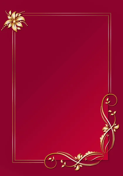 Zlatý Květinový Antický Dekorativní Rám Červeném Pozadí — Stock fotografie