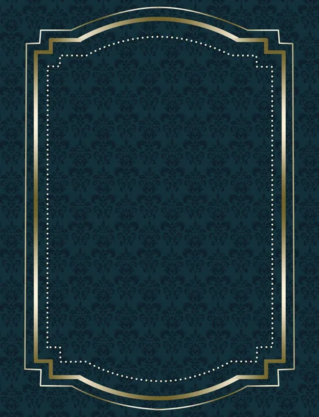 Vintage Gold Frame Damask Dark Blue Background — Stock Photo, Image