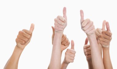 Hands up and thumbs raised clipart