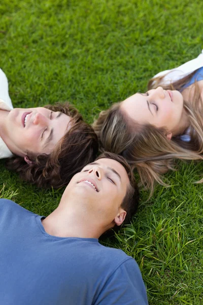 Drei Studenten liegen zusammen — Stockfoto