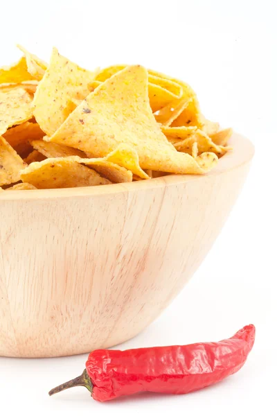Pimento next to a bowl of crisps — Stock Photo, Image