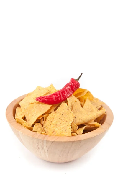 Pimento on a full bowl of crisps — Stock Photo, Image