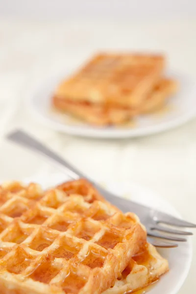 Two plateful with waffles — Stock Photo, Image