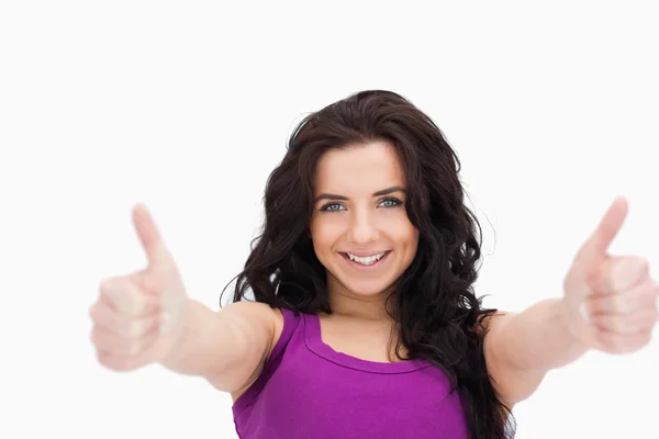 Beautiful student the thumbs-up — Stock Photo, Image