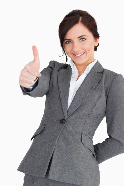 Beautiful young businesswoman the thumb-up — Stock Photo, Image