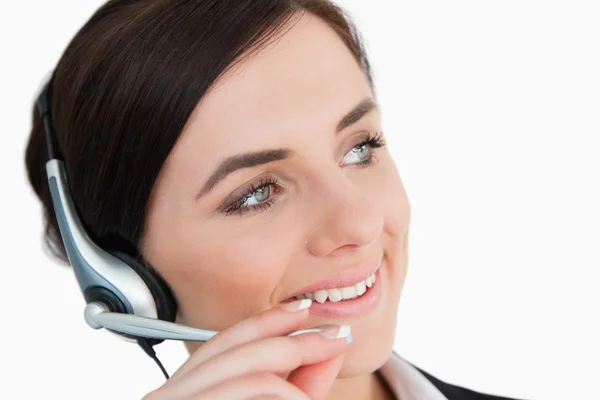 Mujer de traje con auriculares — Foto de Stock