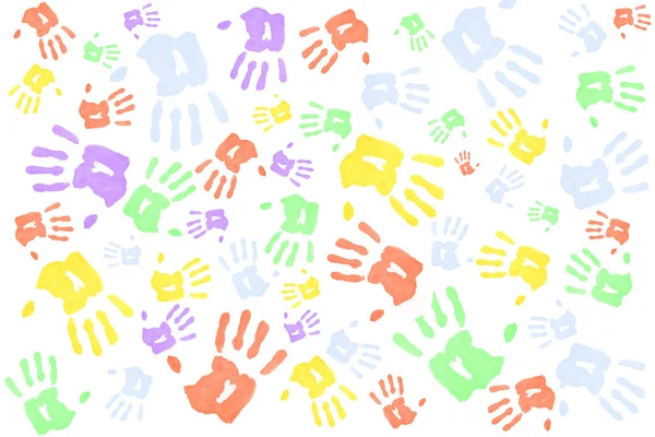 Lots of multi colored handprints — Stock Photo, Image